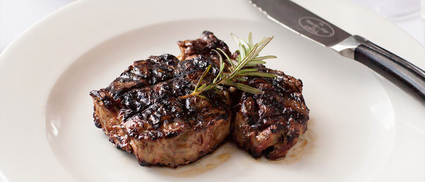Close-up of a plate with a steak