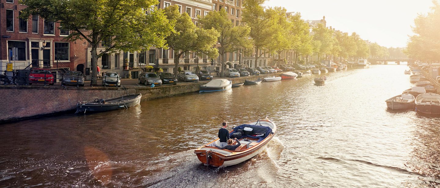 Picture of a boat on a canal in the evening