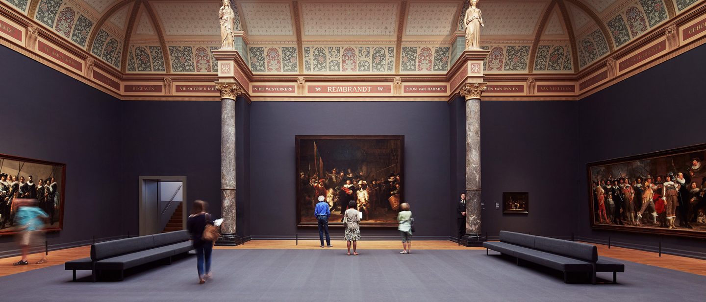 Interior view of the Night Watch Room in the Rijksmuseum Amsterdam