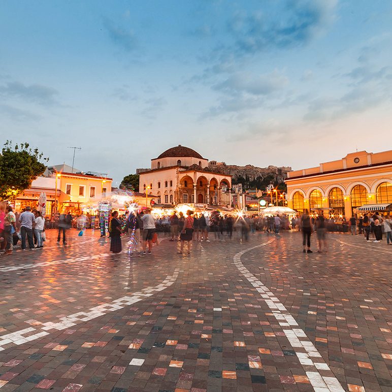 Street scene in the Monastiraki district of Athens.