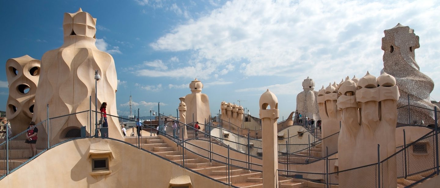 Roof of Casa Milà (La Pedrera) with unique chimney sculptures in Barcelona
