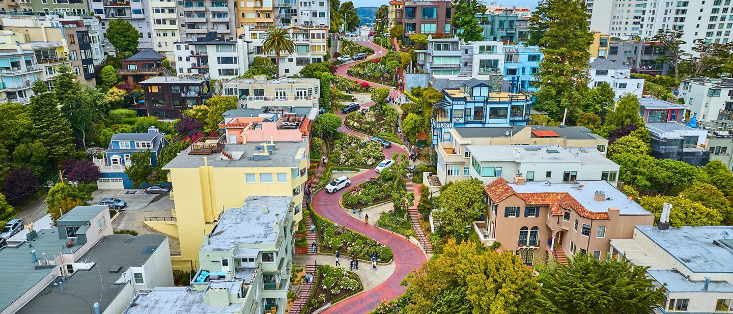 Aerial view of Lombard Street