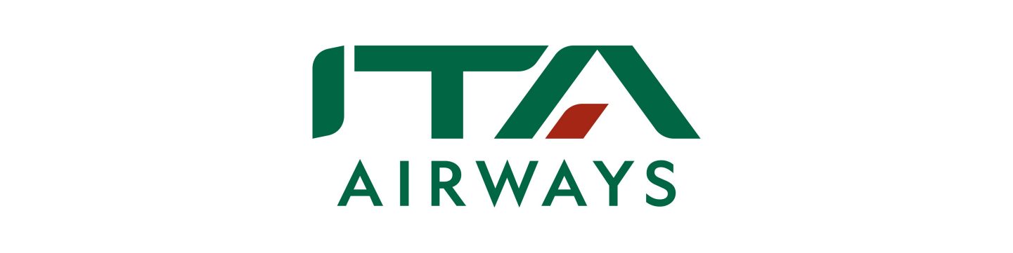 ITA Airways logo in bold green lettering with an Italian flag stripe.