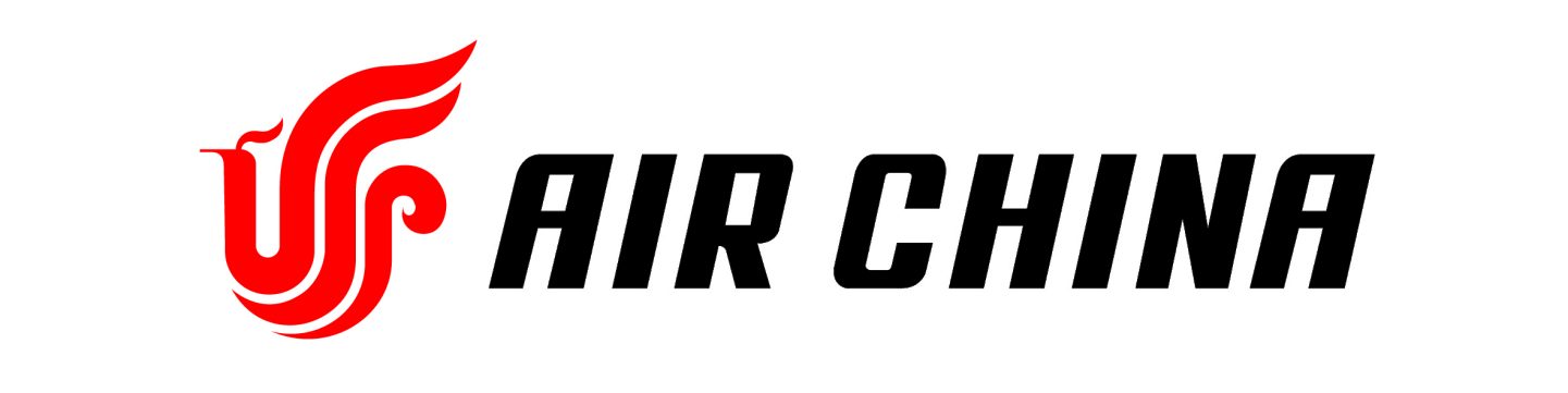 Air China logo with a red, artfully stylised phoenix emblem next to black lettering.