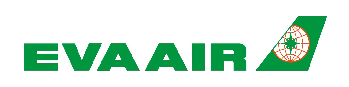EVA Air logo featuring a green and orange globe emblem.