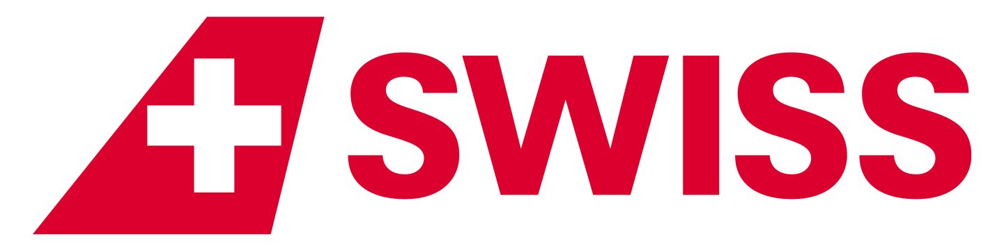SWISS logo featuring a white cross on a red aircraft tail fin.