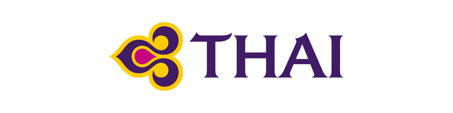 Thai Airways logo featuring a purple, magenta and gold silk ornament symbol.