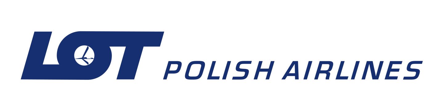LOT Polish Airlines logo featuring a stylised crane symbol inside a blue circle.
