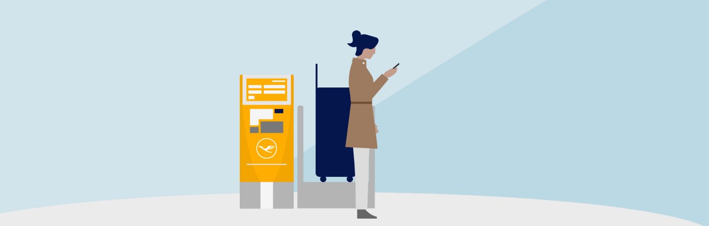Illustration zeigt Situation am Bag Drop Automaten // Illustration shows situation at bag drop terminals