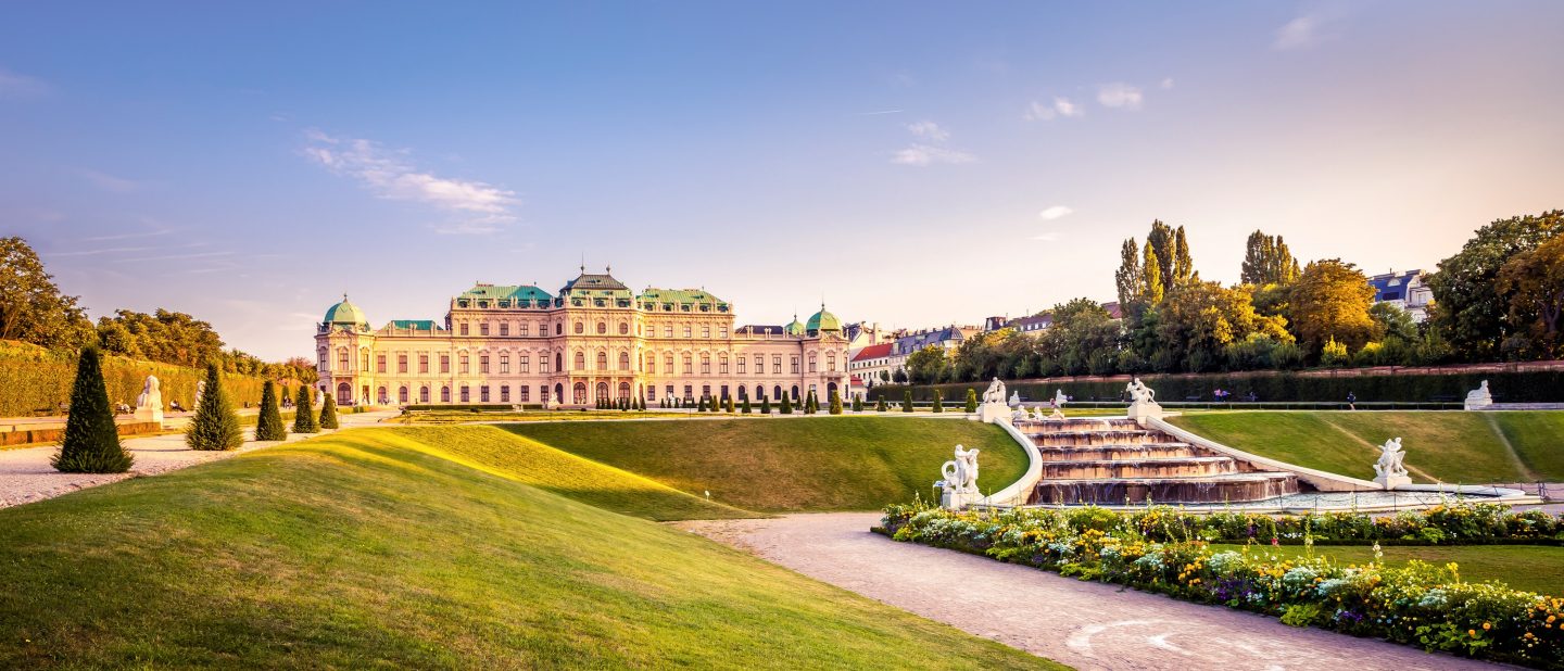 View of Schönbrunn Palace with gardens in Vienna