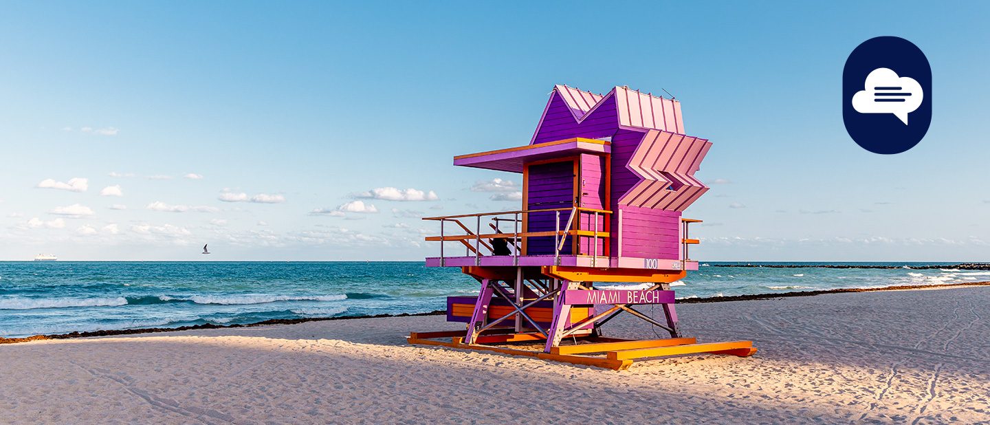 Team Stories: On Miami Beach, there is a little house for lifeguards painted in purple, pink and orange.