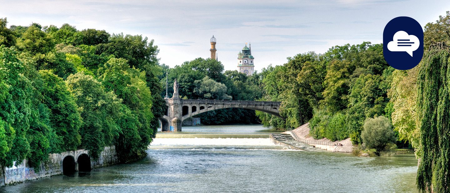 Team Stories: View along the Isar in Munich. 